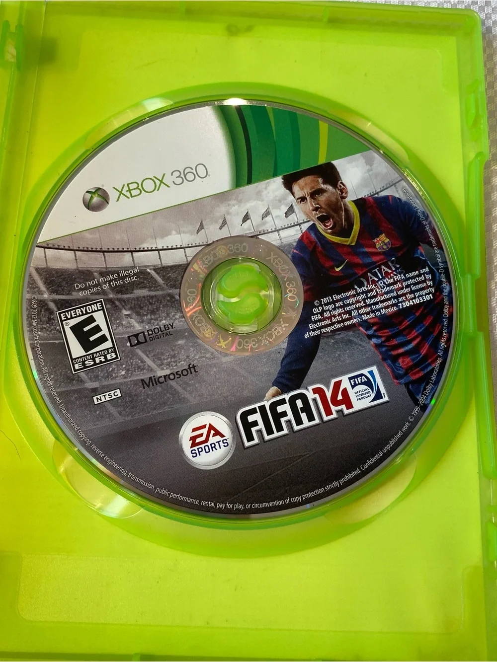 Microsoft Xbox 360 FIFA 14 with Green Case and Gold Accents
